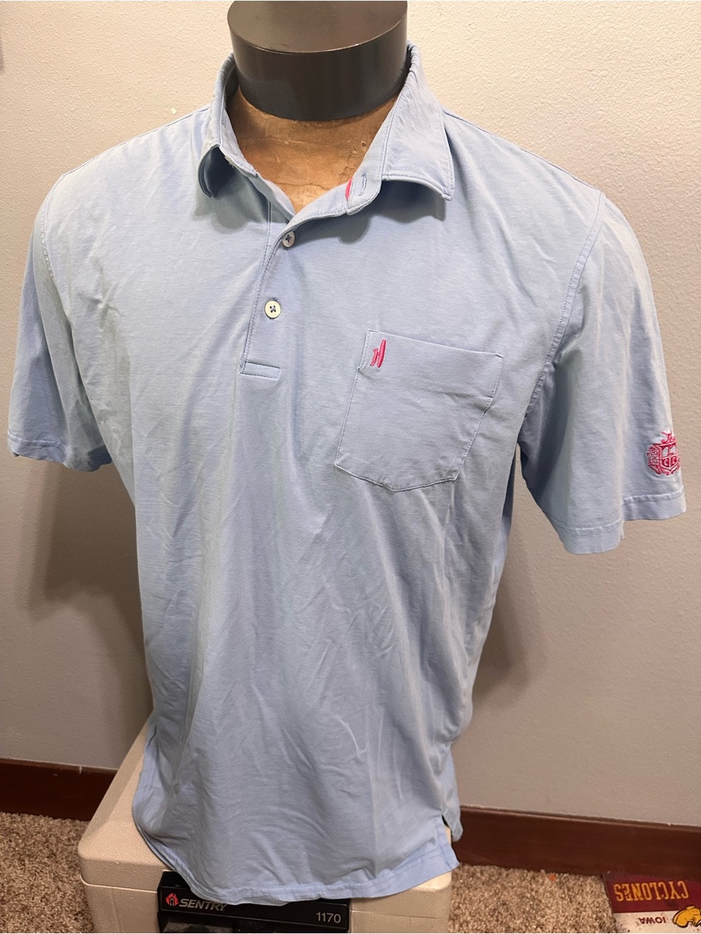 Johnnie-O Large Light Blue Men's Polo Shirt with Chest Pocket